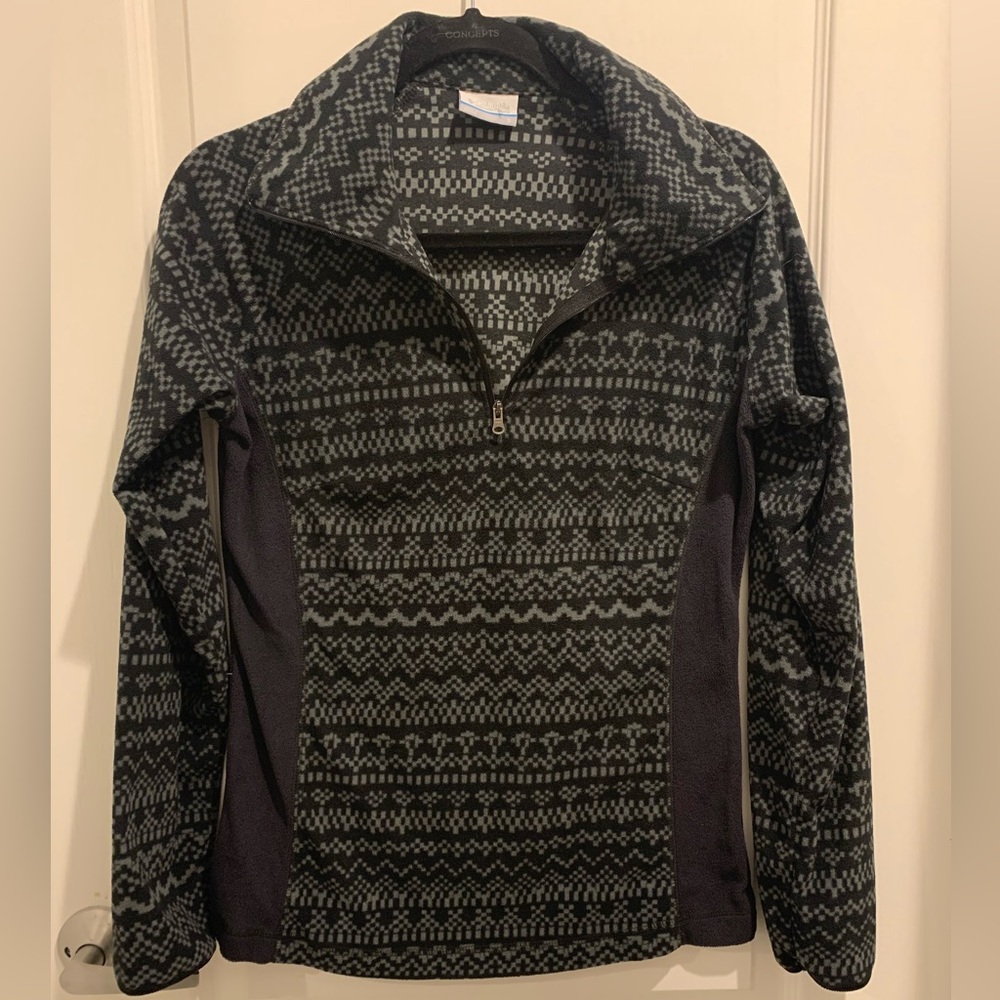 Columbia Womens Size Small Half-Zip Fleece Pull Over Datk Gray Aztec Western